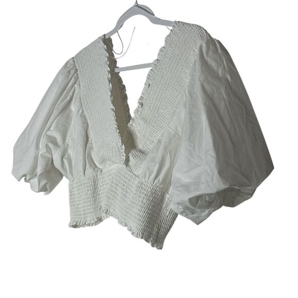 Abercrombie & Fitch Top Women XL White puff Sleeve Crop Stretch Formal Party - Picture 3 of 7